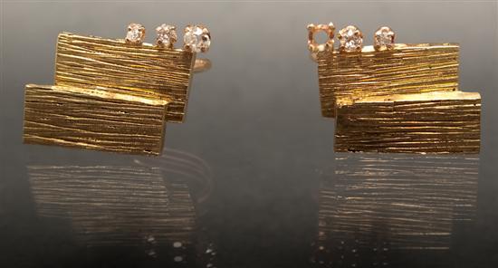 Appraisal: Pair of yellow gold and diamond geometric screw-post earrings gold