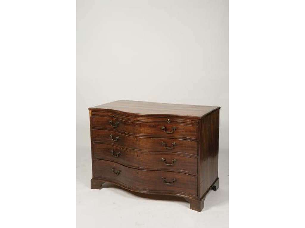 Appraisal: A GEORGE III MAHOGANY SERPENTINE FRONTED CHEST OF DRAWERS the