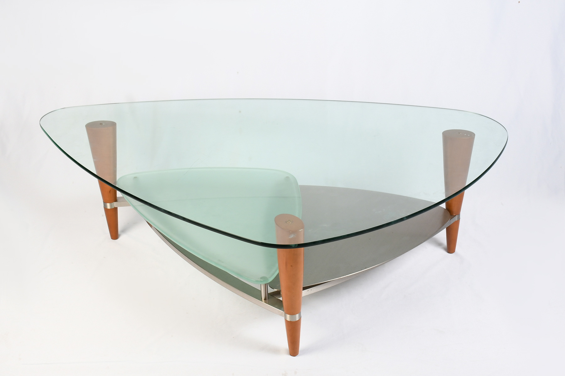 Appraisal: MODERN TIERED GLASS TOP COFFEE TABLE Moderne triangular glass top