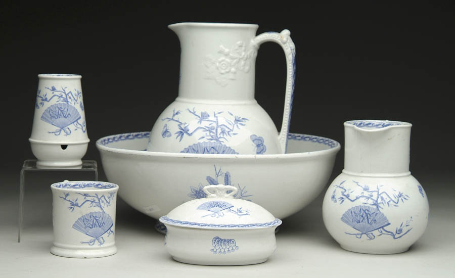 Appraisal: SIX PIECE BLUE AND WHITE WASH SET Registry key to