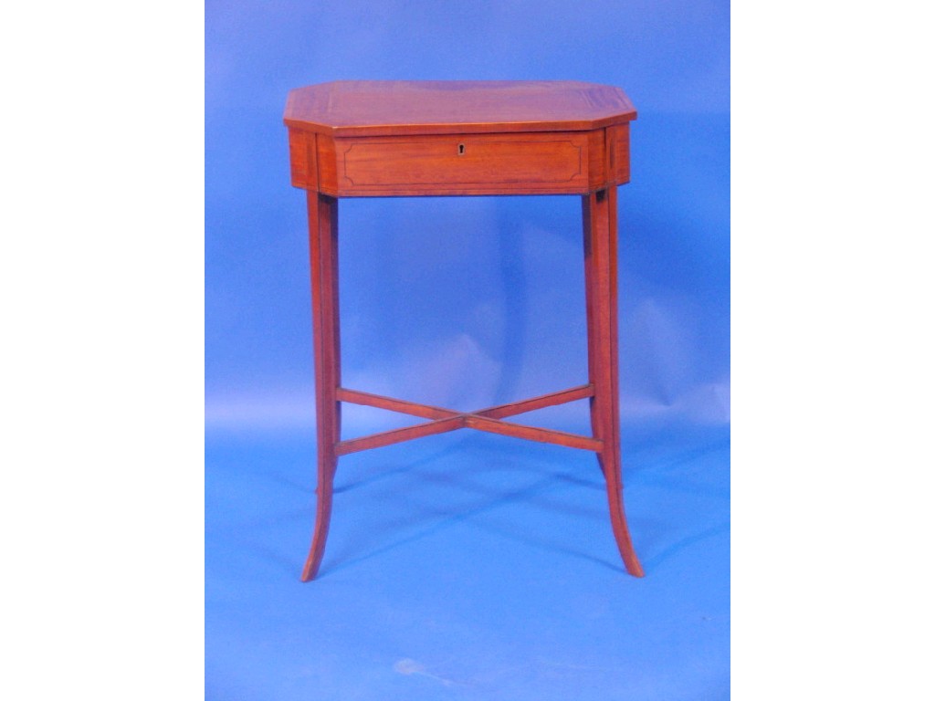 Appraisal: A thC satinwood work table with canted rectangular and cross