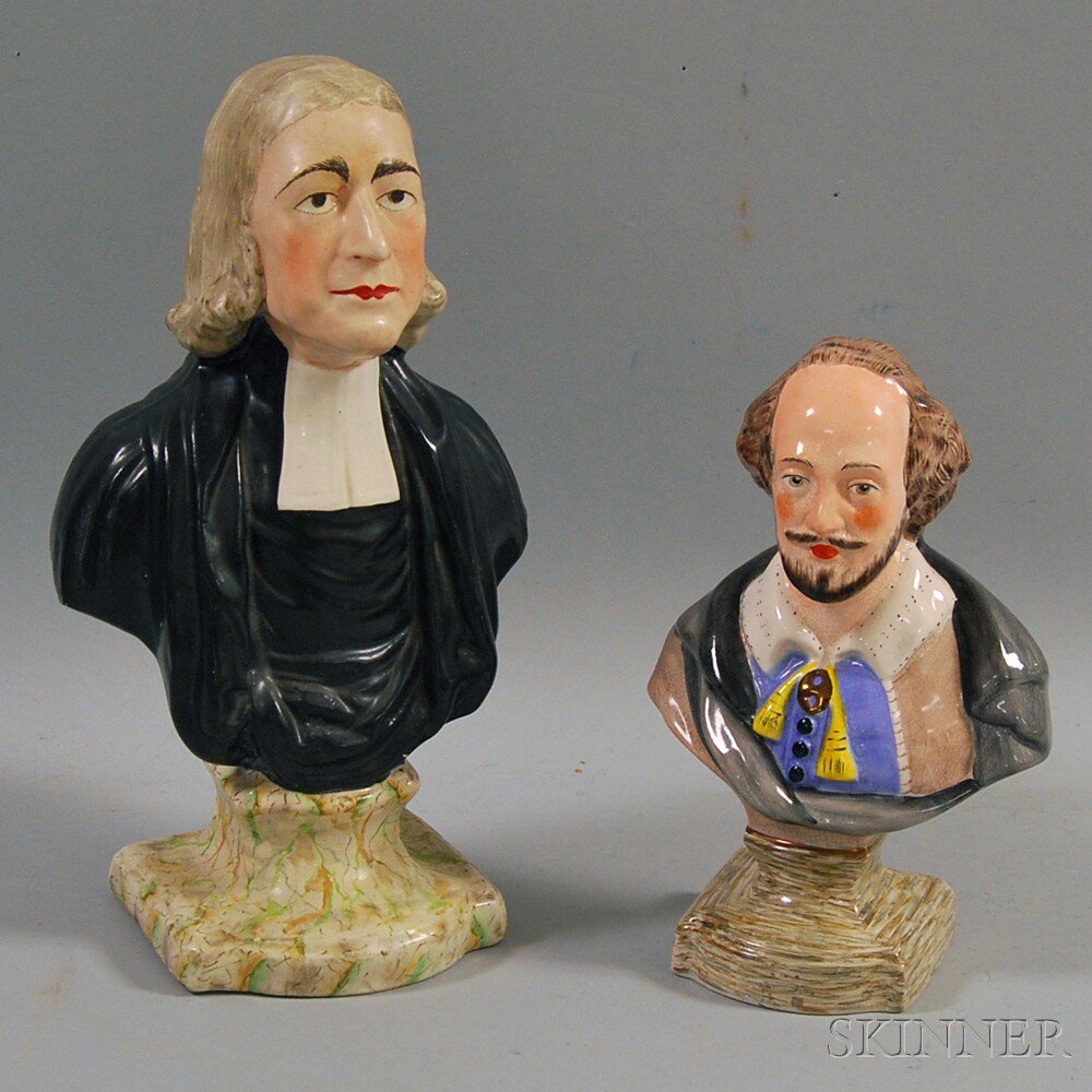 Appraisal: Two Polychrome-decorated Staffordshire Busts England mid to late th century