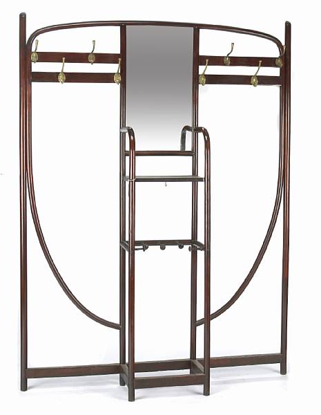 Appraisal: An Austrian stained bentwood and mirrored hall stand early th