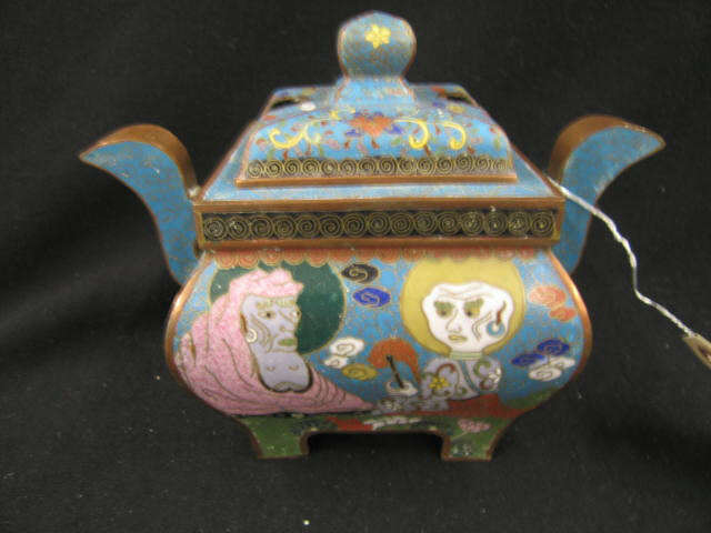 Appraisal: Chinese Cloisonne Temple Jar unusual figures signed