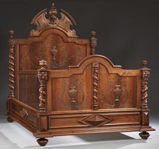 Appraisal: French Henri II Carved Walnut Double Bed late t French