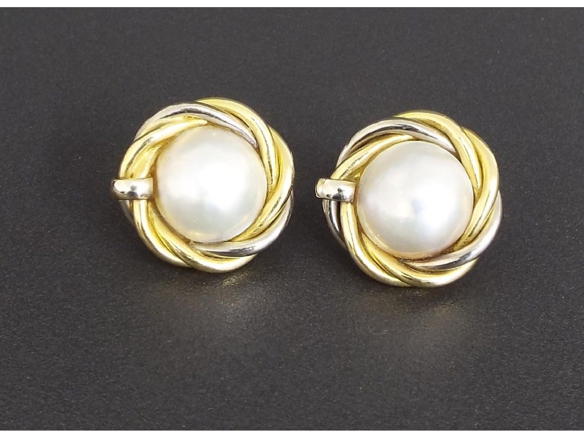 Appraisal: Pair of yellow and white gold mounted Mabe pearl earrings