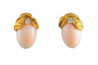 Appraisal: Angel Skin Coral and Gold Earrings Angel skin coral and