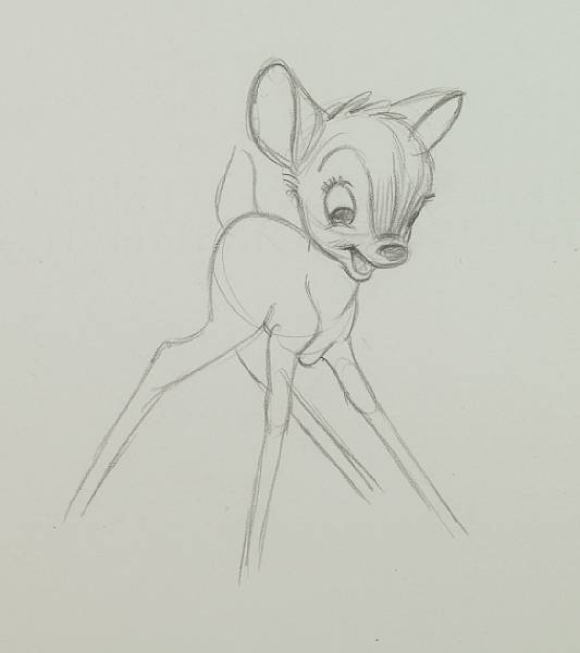 Appraisal: Approximately Walt Disney rough sequential drawings from Bambi pencil on