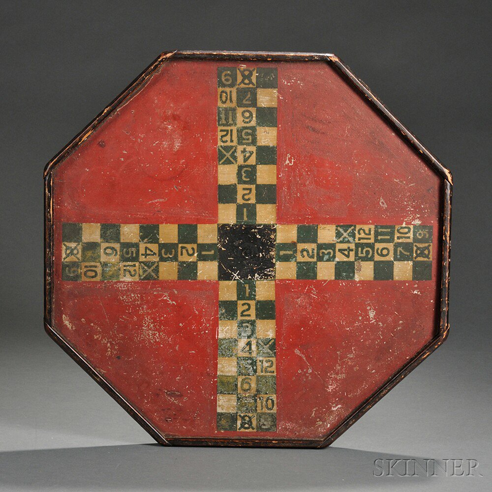 Appraisal: Octagonal Ludo Painted Game Board America late th century the