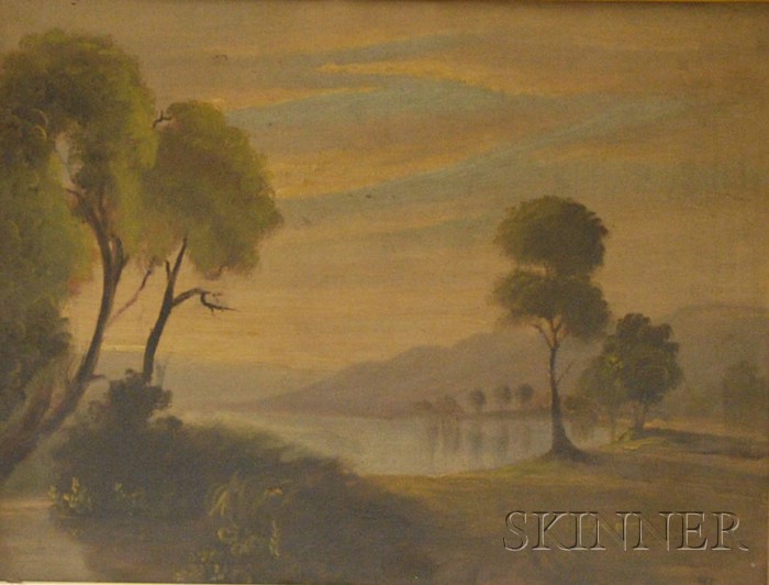 Appraisal: American School th Century Landscape with Lake Possibly the Hudson