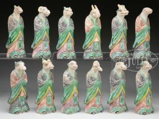 Appraisal: SET OF TWELVE GLAZED POTTERY ZODIAC FIGURES Ming Dynasty China