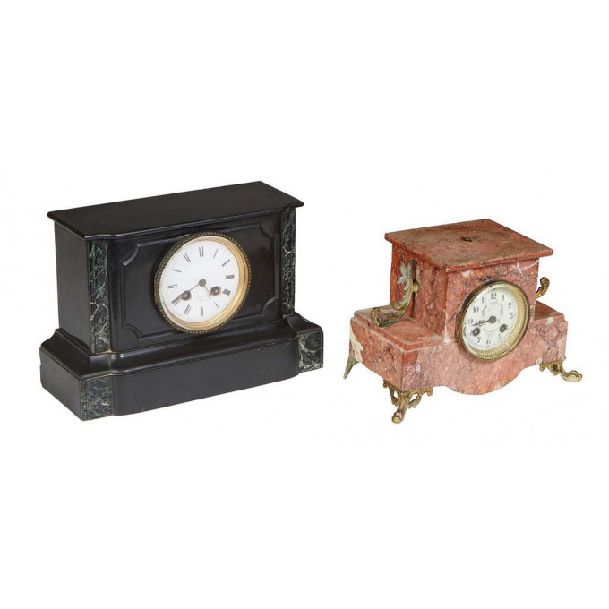 Appraisal: Two French Marble Mantel Clocks c one of stepped rouge