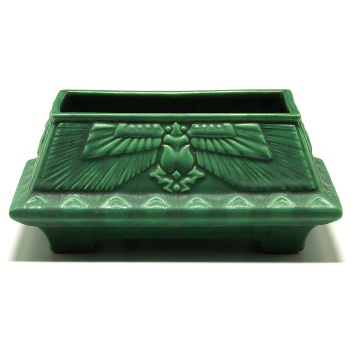 Appraisal: Roseville Matt Green vase footed rectangular shape with an Egyptian