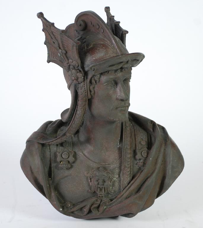 Appraisal: LEON PILET - BRONZE BUST Young male warrior wearing a