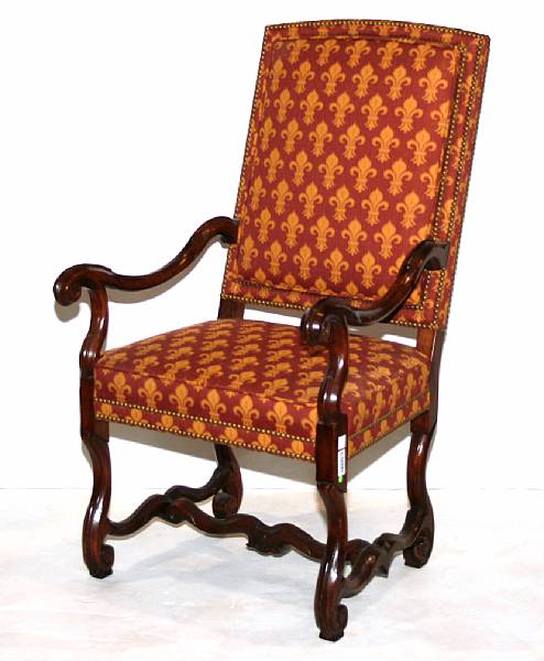 Appraisal: A pair of Louis XIV style walnut armchairs height in