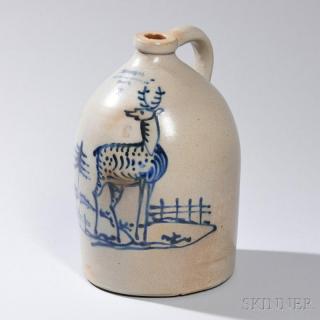 Appraisal: Three-gallon Stoneware Jug with Standing Deer Decoration attributed to J