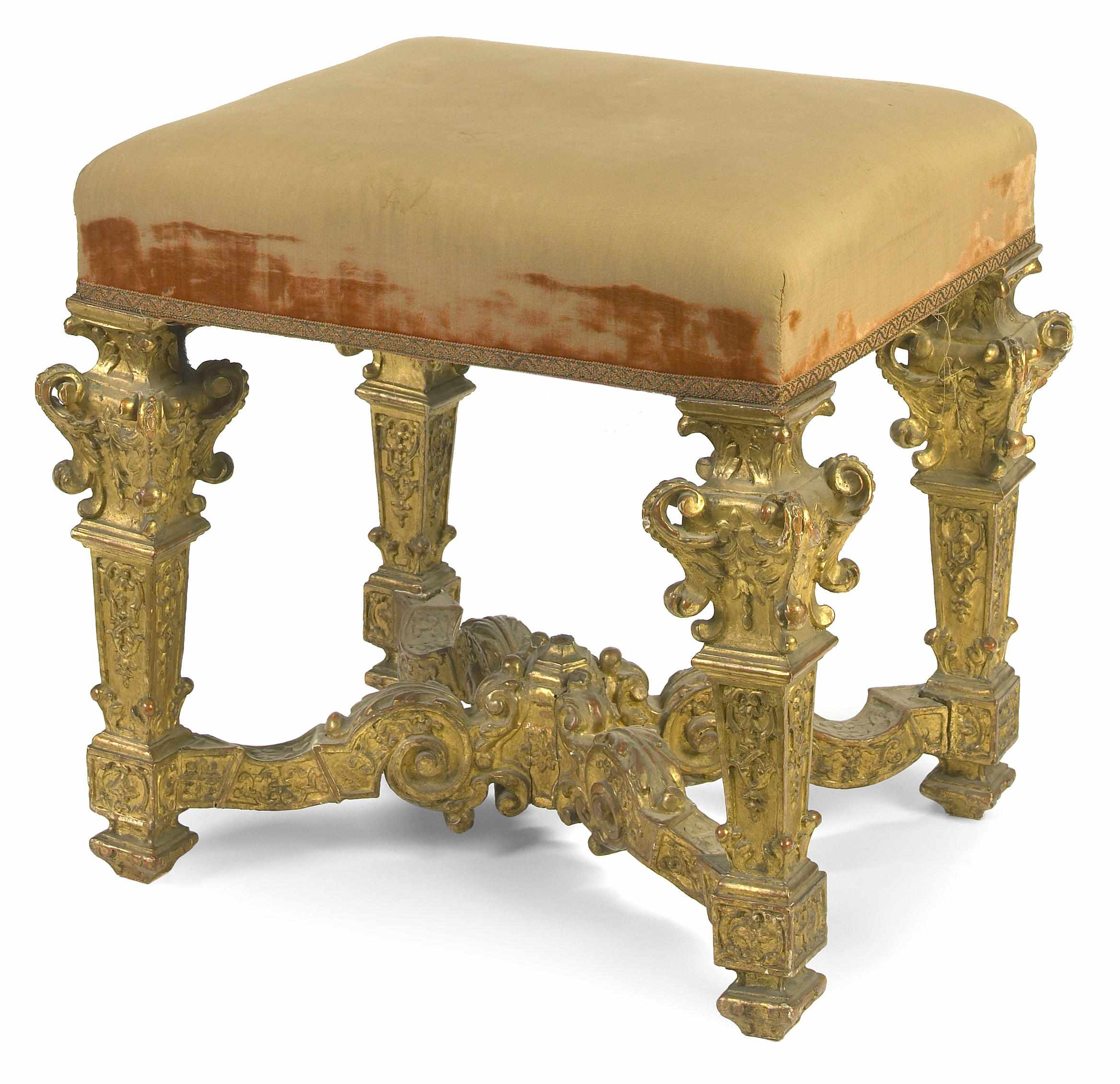 Appraisal: A Louis XIV style carved giltwood stool second half th