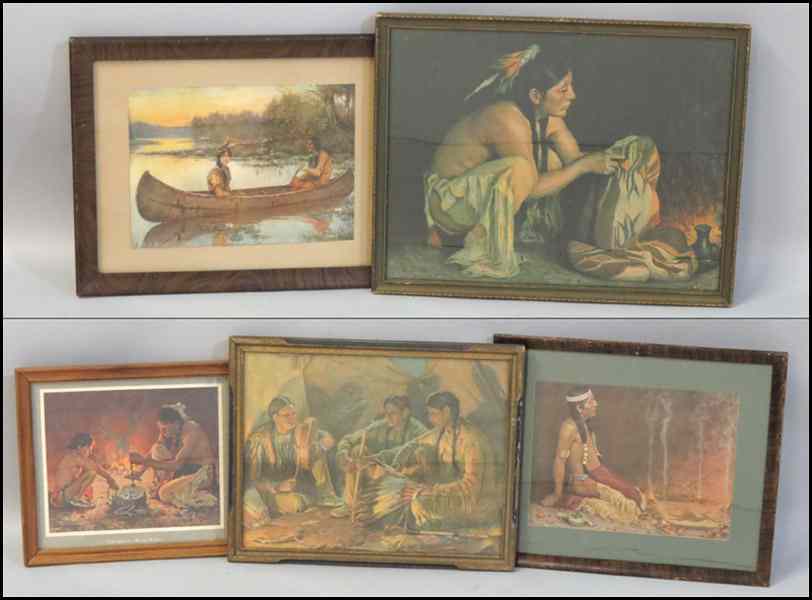 Appraisal: GROUP OF FIVE FRAMED NATIVE AMERICAN INDIAN PRINTS All color