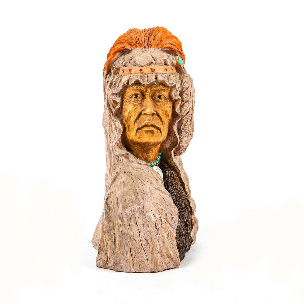 Appraisal: NATIVE AMERICAN RESIN BUST MAN WITH HEADDRESS Bust of Native