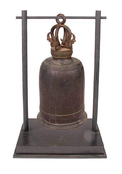 Appraisal: A large Asian bronze bell with stand height in diameter