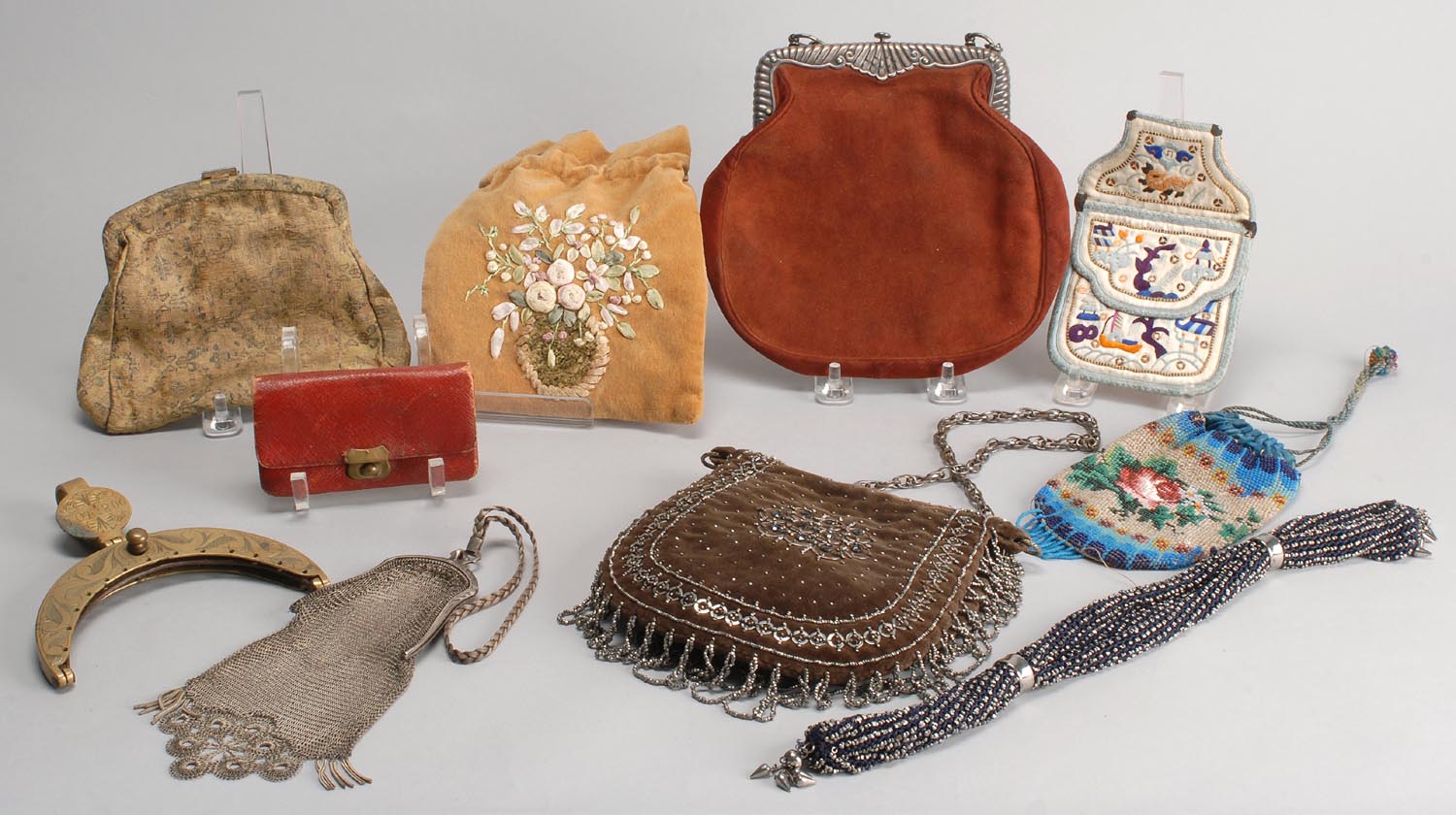 Appraisal: NINE ASSORTED LATE TH EARLY TH CENTURY LADY'S PURSES together