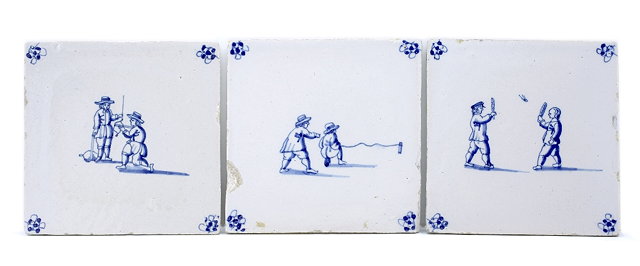 Appraisal: A set of three Delft blue and white tileseach decorated