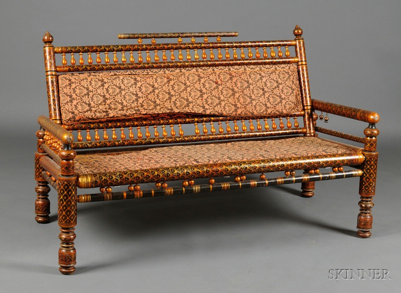 Appraisal: Aesthetic Movement Gilt-stenciled and Painted Sofa c decorated in the