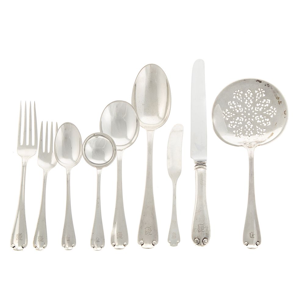 Appraisal: Tiffany Flemish Sterling Flatware Service for pieces in wood chest