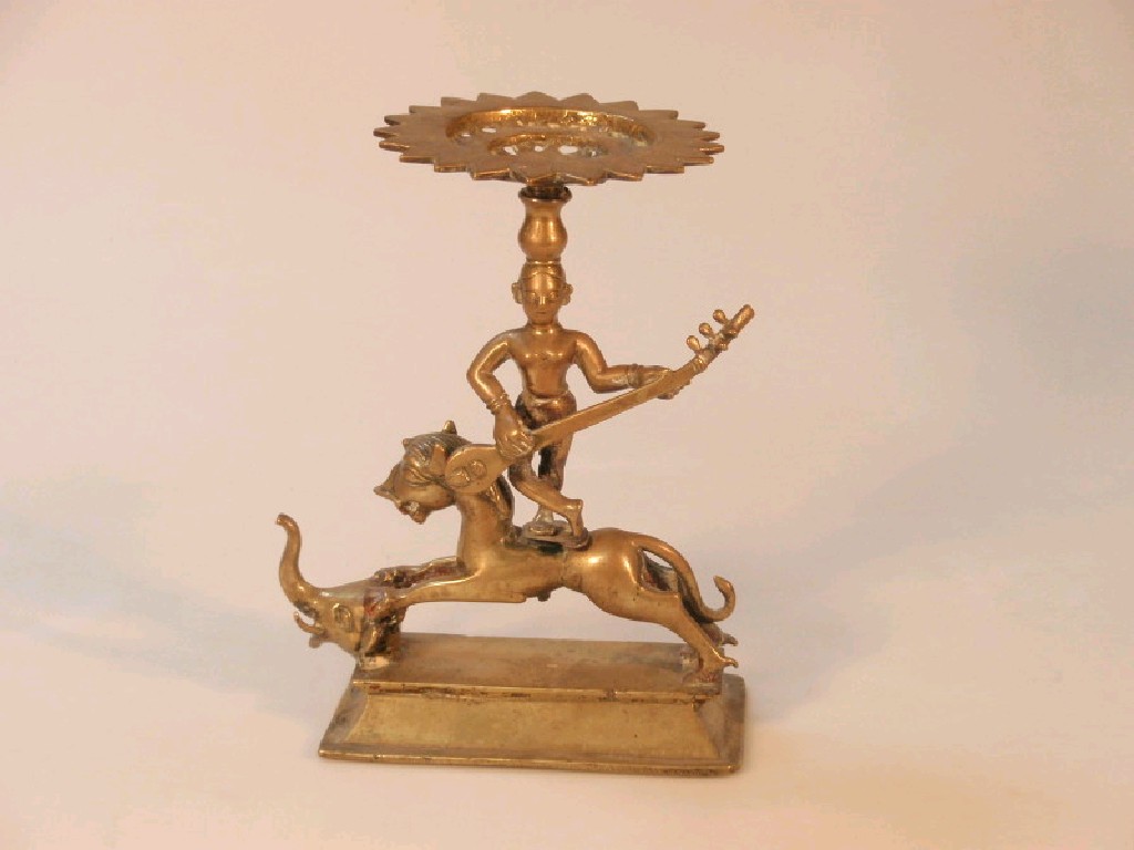 Appraisal: An Indian bronze musician figure pedestal cm