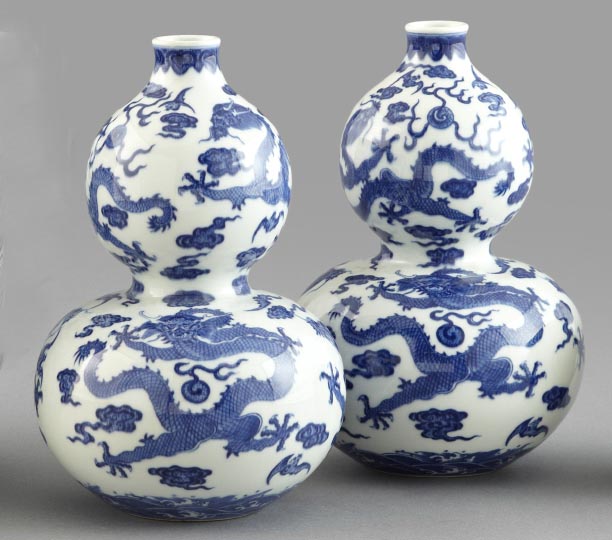 Appraisal: Pair of Tao Kuang-Style Blue and White Porcelain Vases early