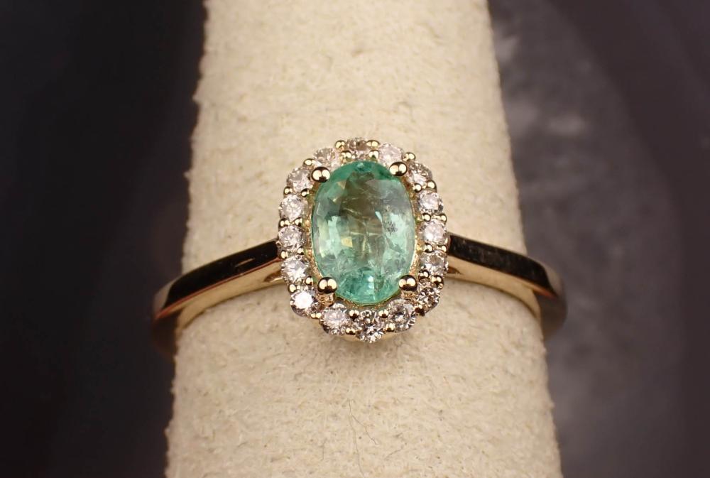 Appraisal: EMERALD DIAMOND AND FOURTEEN KARAT GOLD RING WITH APPRAISAL The