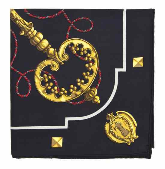 Appraisal: An Hermes Silk Scarf in a key motif Labeled within