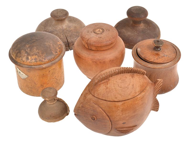 Appraisal: SMALL GROUP OF WOODEN ITEMS INCL FOUR LIDDED BOXES AND