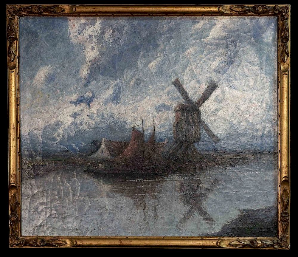 Appraisal: Dutch Windmill Oil On Canvas Painting Moortgat Achilles Dutch Oil