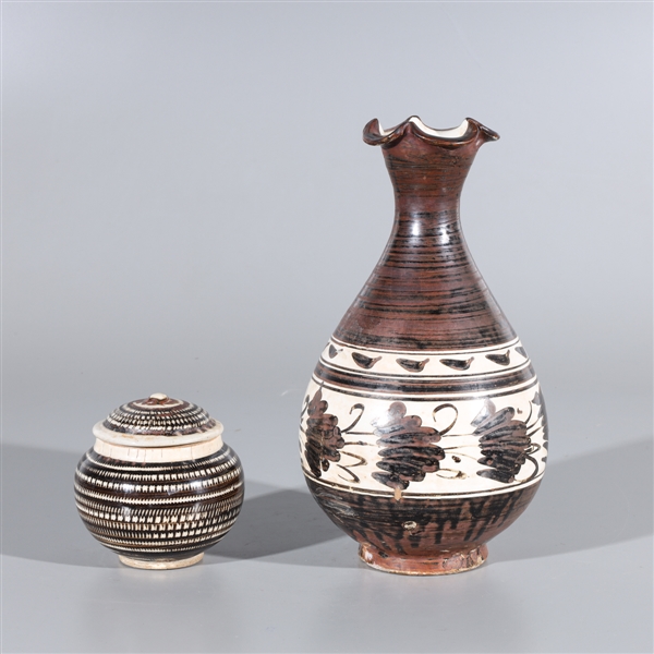 Appraisal: Two Chinese Song Dynasty style ceramics including vase with molded