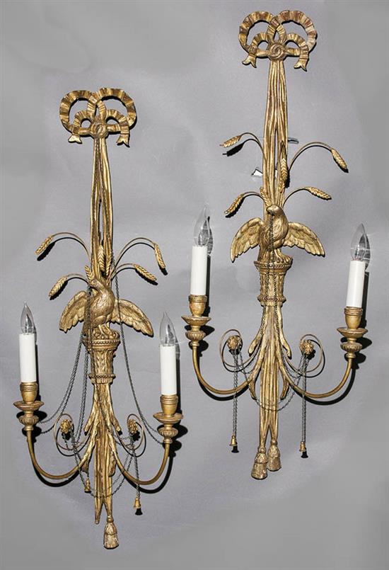 Appraisal: Set of Four George III Style Giltwood and Gesso Two-Light