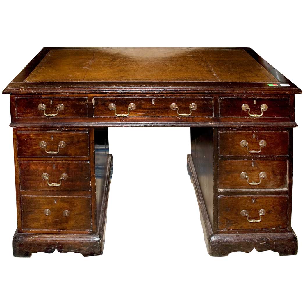 Appraisal: Late George III Mahogany Double-Pedestal Desk Height inches width inches