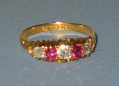 Appraisal: A VICTORIAN DIAMOND AND RUBY FIVE STONE RING comprising two