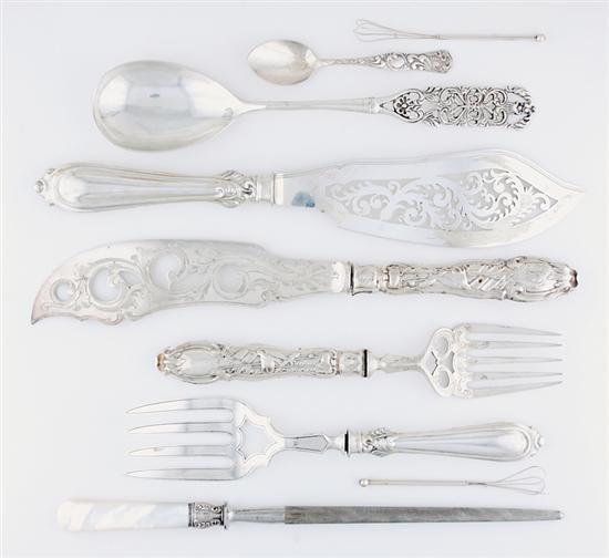 Appraisal: Sterling and plated serving pieces Peruvian sterling salad serving set