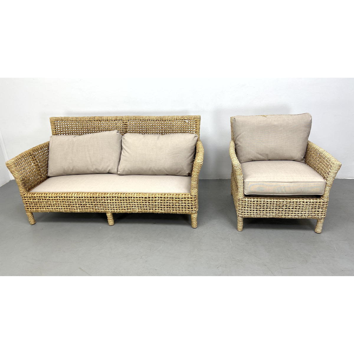 Appraisal: pc Porch Furniture Wrapped Sofa and Chair Dimensions H inches