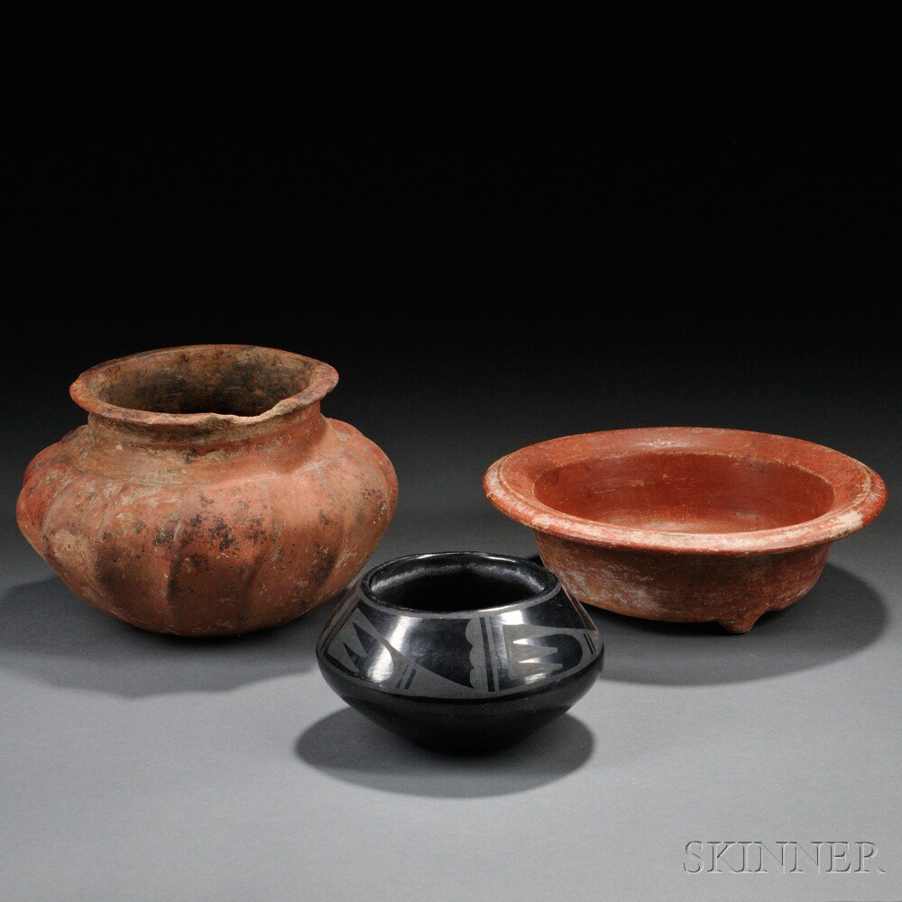 Appraisal: Two Mayan Pottery Pieces with a San Ildefonso bowl marked