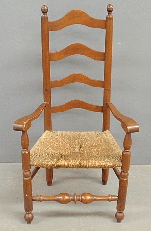 Appraisal: - Pennsylvania youth four-slat ladder back open armchair with rush