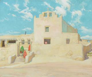 Appraisal: E MARTIN HENNINGS - Laguna Pueblo Missionoil on canvas x