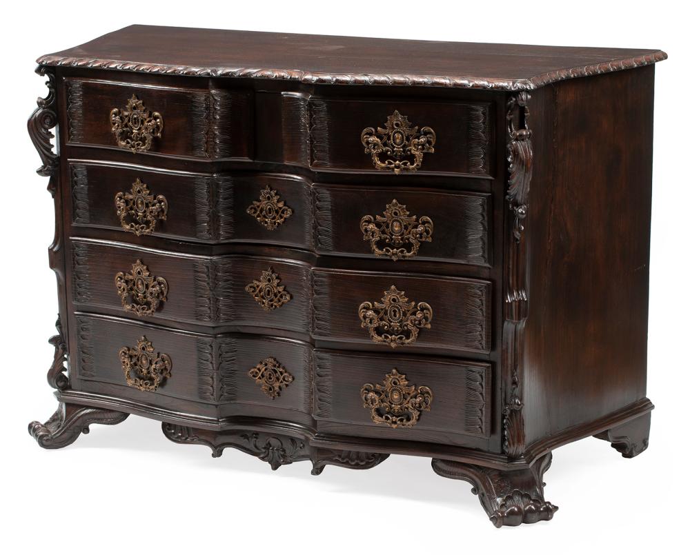 Appraisal: Portuguese Carved Oak Serpentine Chest of Drawers gadrooned top four