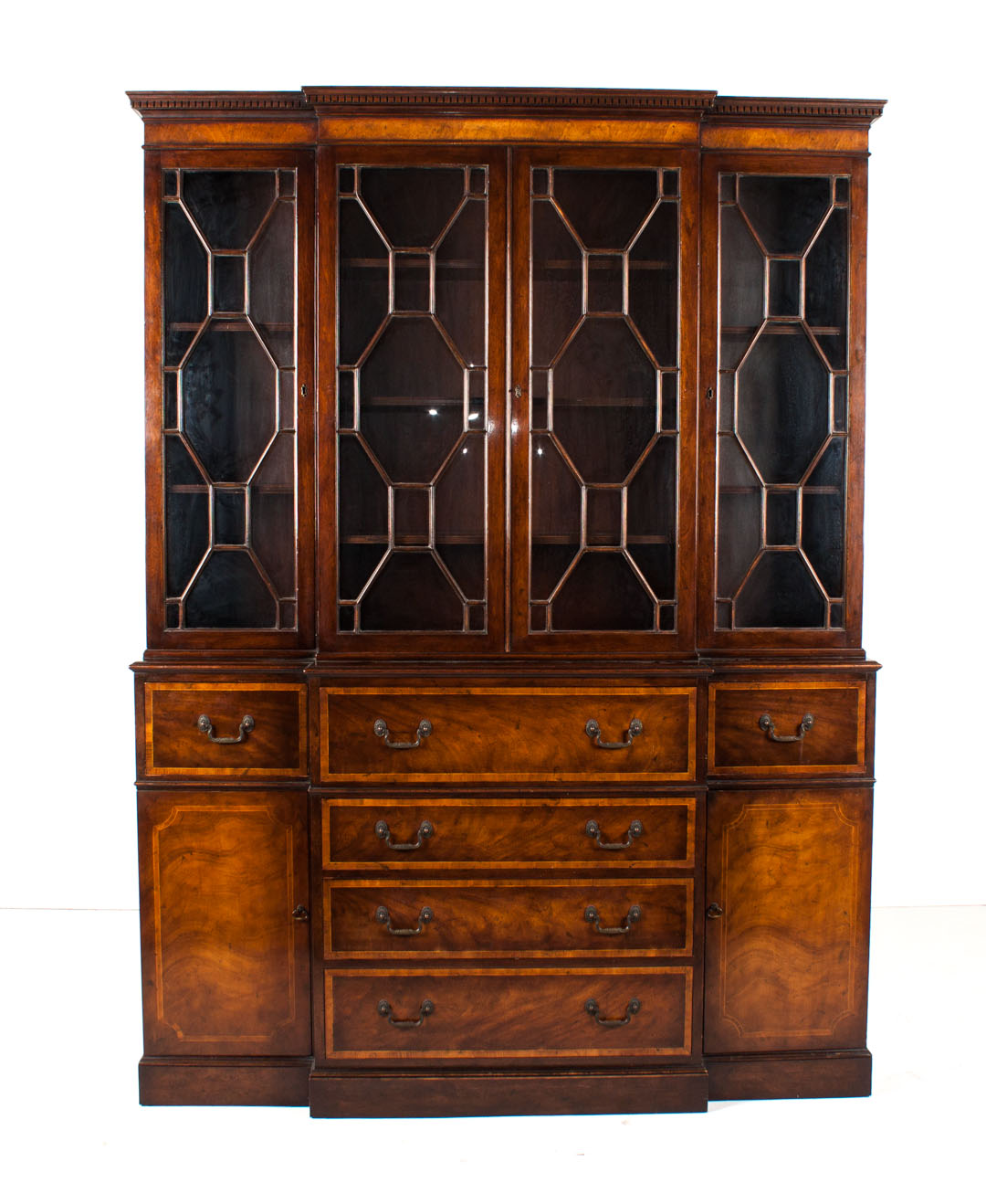 Appraisal: Baker Federal style mahogany breakfront four glazed panel doors bottom