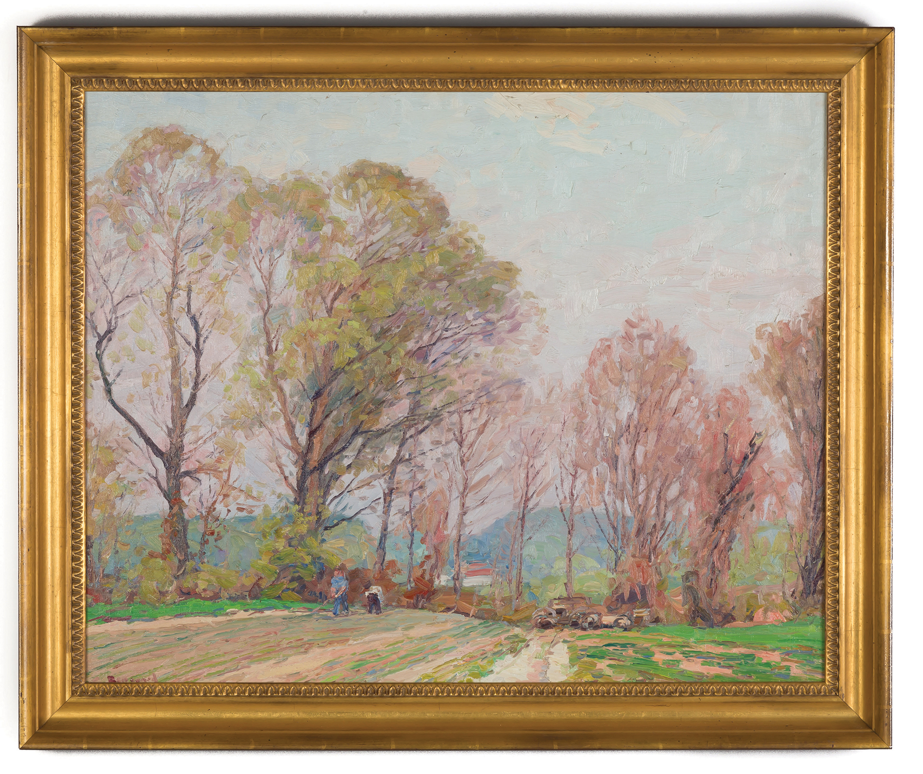 Appraisal: George Renouard American - Fall Landscape with Figures and Farm