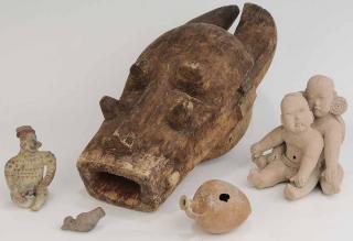 Appraisal: Five Ethnographic Objects Ancient and Modern including excavated clay jug