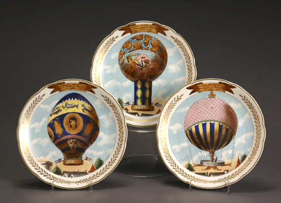 Appraisal: Set of Three Paris Porcelain 'Ballooning' Plates Each signed J