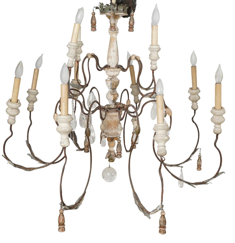 Appraisal: ROCK CRYSTAL CHANDELIER lights Condition missing drops and wood pieces