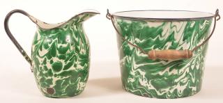 Appraisal: Two Pieces of Green Large Swirl Granite Ware Water pail